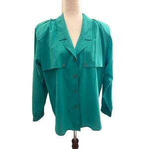 Vintage 80s Top‎ Kelly Green Safari Military Slouchy Boxy Retro Large 14